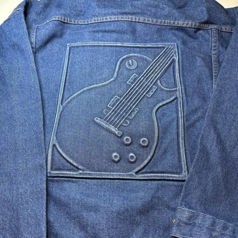 Vintage Tyca Trucker Jean Jacket Guitar Embossed‎ Mens Large USA Union Made